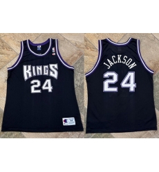 Men Sacramento Kings  24 Bobby Jackson Black Champion Stitched Jersey