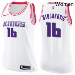 Womens Nike Sacramento Kings 16 Peja Stojakovic Swingman WhitePink Fashion NBA Jersey 