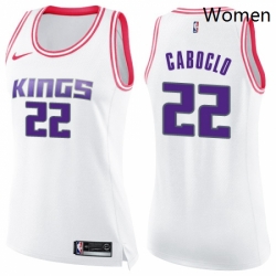 Womens Nike Sacramento Kings 22 Bruno Caboclo Swingman WhitePink Fashion NBA Jersey 