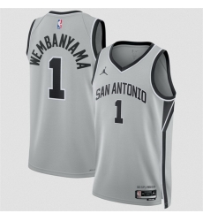 Men San Antonio Spurs 1 Victor Wembanyama Silver 2025 Statement Edition Stitched Basketball Jersey Men San Antonio Spurs 1 Victor Wembanyama Silver 2025 Statement Edition Stitched Basketball Jersey