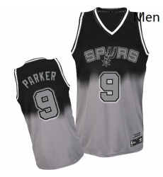 Mens Adidas San Antonio Spurs 9 Tony Parker Authentic BlackGrey Fadeaway Fashion NBA Jersey