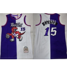 Men Toronto Raptors 15 Vince Carter Purple White Splite Throwback Stitched Jersey