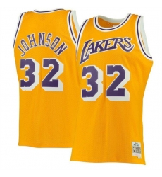 Men Los Angeles Lakers 32 Magic Johnson Mitchell 26 Ness Gold 1984 85 Hardwood Classics Swingman Basketball Jersey