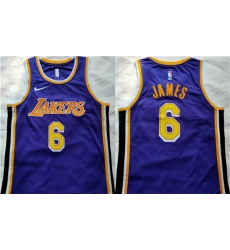 Men Los Angeles Lakers 6 LeBron James Purple Stitched Basketball Jersey