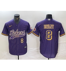 Men Los Angeles Lakers 8 Kobe Bryant Purple Pinstripe Cool Base Stitched Baseball Jerseys