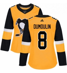 Womens Adidas Pittsburgh Penguins 8 Brian Dumoulin Authentic Gold Alternate NHL Jersey 