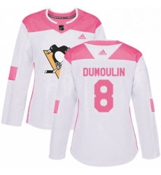 Womens Adidas Pittsburgh Penguins 8 Brian Dumoulin Authentic WhitePink Fashion NHL Jersey 