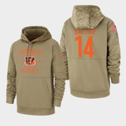 Mens Cincinnati Bengals 14 Andy Dalton 2019 Salute to Service Sideline Therma Pullover Hoodie Tan