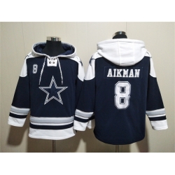 Men Dallas Cowboys 8 Troy Aikman Navy Ageless Must Have Lace Up Pullover Hoodie