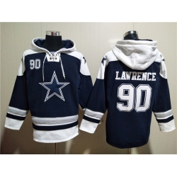 Men Dallas Cowboys 90 Demarcus Lawrence Navy Ageless Must Have Lace Up Pullover Hoodie