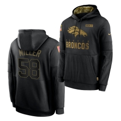 Men Denver Broncos 58 Von Miller 2020 Salute To Service Black Sideline Performance Pullover Hoodie