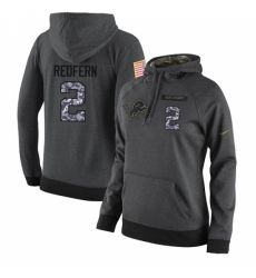 NFL Womens Nike Detroit Lions 2 Kasey Redfern Stitched Black Anthracite Salute to Service Player Performance Hoodie