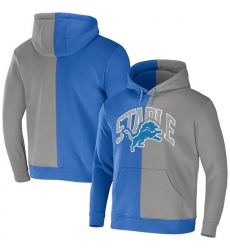 Men Detroit Lions Blue Grey Split Logo Pullover Hoodie