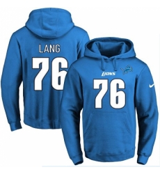 NFL Mens Nike Detroit Lions 76 TJ Lang Blue Name Number Pullover Hoodie