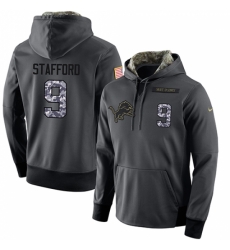 NFL Mens Nike Detroit Lions 9 Matthew Stafford Stitched Black Anthracite Salute to Service Player Performance Hoodie