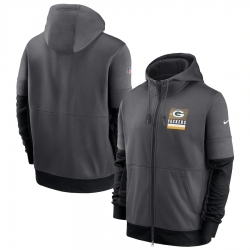 Men Green Bay Packers New 2020 Nike Gray Black Fan Gear Mascot Performance Full Zip Hoodie