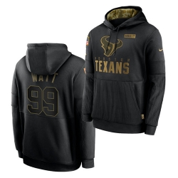 Men Houston Texans 99 J J  Watt 2020 Salute To Service Black Sideline Performance Pullover Hoodie