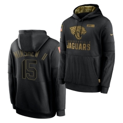 Men Jacksonville Jaguars 15 Gardner Minshew II 2020 Salute To Service Black Sideline Performance Pullover Hoodie