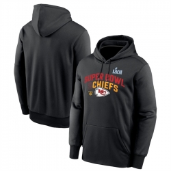 Men Kansas City Chiefs Black Super Bowl LVII Team Logo Lockup Therma Performance Pullover Hoodie