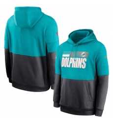 Men Miami Dolphins Nike Sideline Impact Lockup Performance Pullover Hoodie Aqua Charcoal