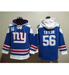 Men New York Giants 56 Lawrence Taylor Blue Lace Up Pullover Hoodie