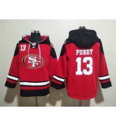 Men San Francisco 49ers 13 Brock Purdy Red Black Ageless Must Have Lace Up Pullover Hoodie