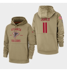 Mens Atlanta Falcons 11 Julio Jones 2019 Salute to Service Sideline Therma Pullover Hoodie Tan