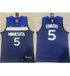 Men Minnesota Timberwolves 5 Anthony Edwards Navy Icon Edition Stitched Jersey
