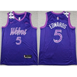 Men Minnesota Timberwolves 5 Anthony Edwards Purple Stitched Jersey