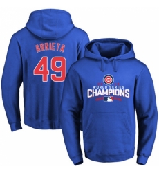 MLB Men Chicago Cubs 49 Jake Arrieta Royal 2016 World Series Champions Walk Pullover Hoodie