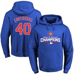 Men Chicago Cubs 40 Willson Contreras Blue 2016 World Series Champions Pullover MLB Hoodie