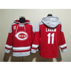 Men Cincinnati Reds 11 Barry Larkin Red Ageless Must Have Lace Up Pullover Hoodie