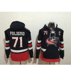 Men Columbus Blue Jackets 71 Nick Foligno Blue Stitched Hoody