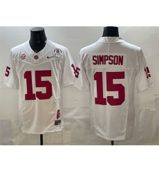 Men Alabama Crimson Tide 15 Ty Simpson White F U S E With Patch Stitched Football Jersey Men Alabama Crimson Tide 15 Ty Simpson White F U S E With Patch Stitched Football Jersey