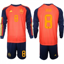 Spain 2026 FIFA World Cup Soccer Jersey Red LONG #8 XAVI