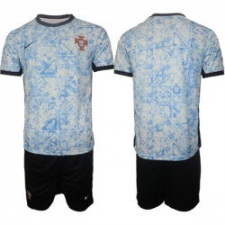 Men Portugal Team Blank 2024 25 White Blue Away Soccer Jersey Suit