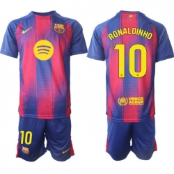 Men FC Barcelona 2026 Soccer Jerseys PinkBlue #10 RONALDINHO