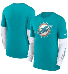 Men Miami Dolphins Heather Aqua Slub Fashion Long Sleeve T Shirt