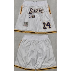 Men Los Angeles Lakers 24 Kobe Bryant White 2025 Shorts  