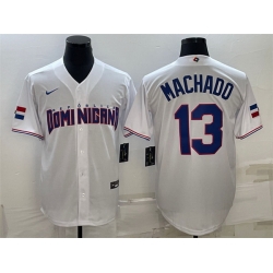 Men Dominican Republic Baseball 13 Manny Machado 2023 White World Baseball Classic Replica Stitched Jersey