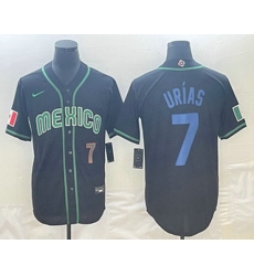 Men's Mexico Baseball #7 Julio Urias Number 2023 Black Blue World Classic Stitched Jersey