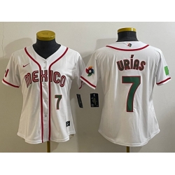 Women's Mexico Baseball #7 Julio Urias Number 2023 White World Classic Stitched Jersey7