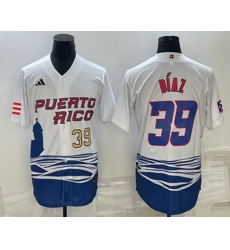 Men's Puerto Rico Baseball #39 Edwin Diaz Number 2023 White World Baseball Classic Stitched Jersey