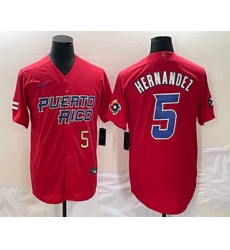 Men's Puerto Rico Baseball #5 Enrique Hernandez Number 2023 Red World Classic Stitched Jersey