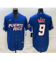 Men's Puerto Rico Baseball #9 Javier Baez 2023 Blue World Baseball Classic Stitched Jerseys