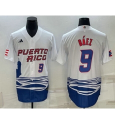 Men's Puerto Rico Baseball #9 Javier Baez Number White 2023 World Baseball Classic Stitched Jersey