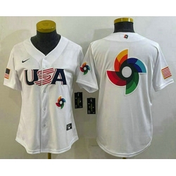 Women's USA Baseball Big Logo 2023 White World Baseball Classic Stitched Jerseys