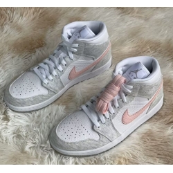 Women Nike Air Jordan 1 Gray Pink High Cut Basketball Shoes