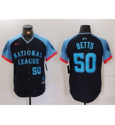 Men National League 50 Mookie Betts Navy 2024 All Star Limited Stitched Baseball Jersey 5