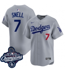 Men Los Angeles Dodgers 7 Blake Snell Cool Base 2025 World Champions Stitched Baseball Jersey Gray Men Los Angeles Dodgers 7 Blake Snell Cool Base 2025 World Champions Stitched Baseball Jersey Gray